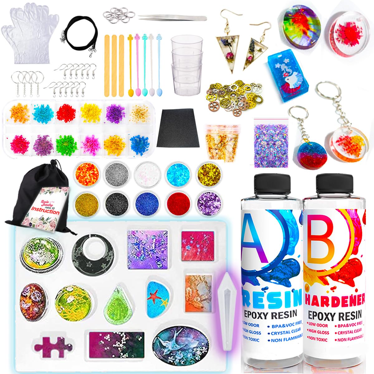 Goody King Resin Jewelry Making Kit - Clear Epoxy & Silicone Molds Set