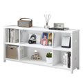LVB White Horizontal Bookcase, Modern Bookshelf Cube Storage Organizer, Farmhouse Wide Large Wood Metal Book Shelf - image 1