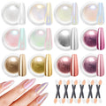 BISHENGYF 12Pcs Chrome Nail Powder – Metallic Mirror & Aurora Effect