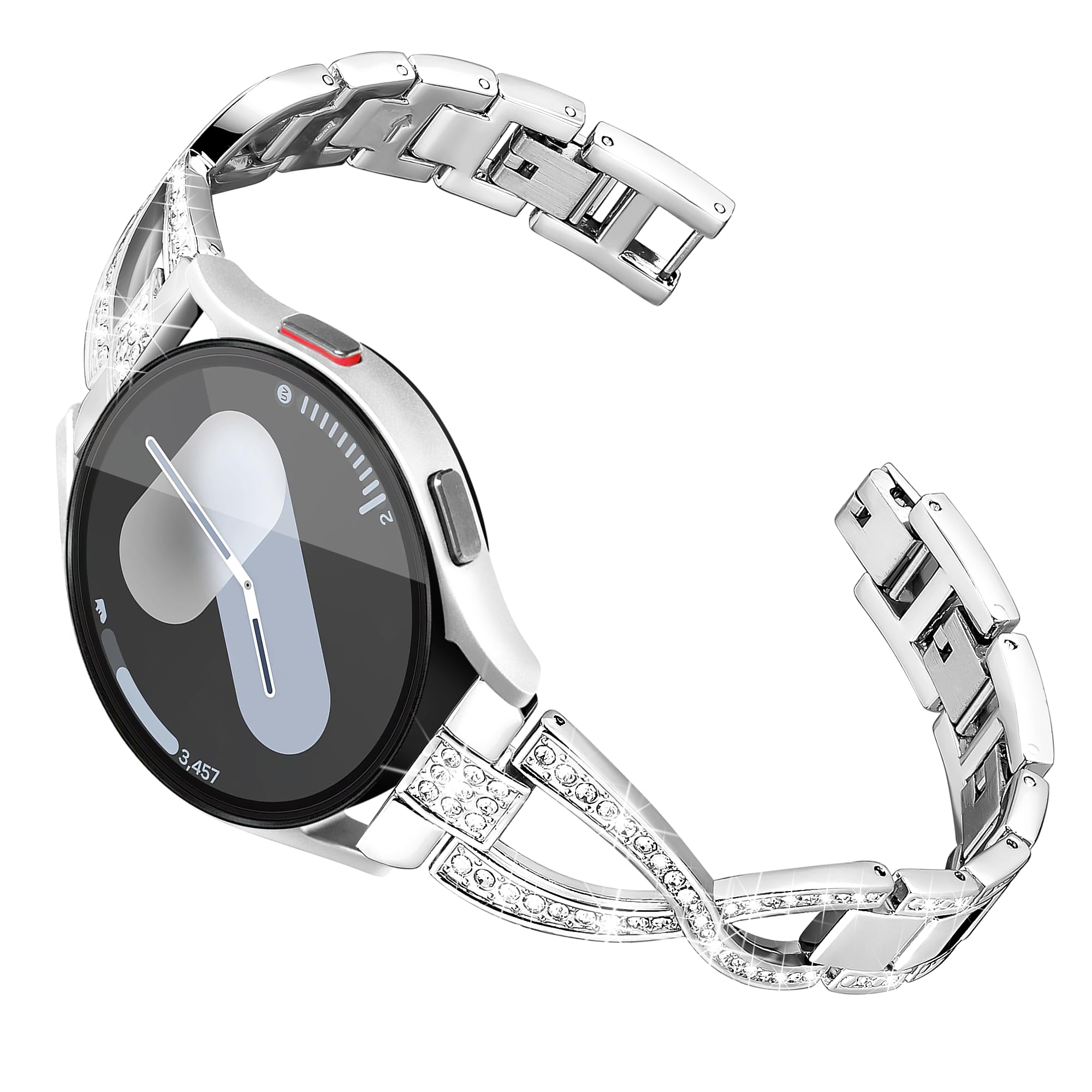 Ocaer Slim Bling Metal Strap for Samsung Galaxy Watch 7/6/5/4 – Silver
