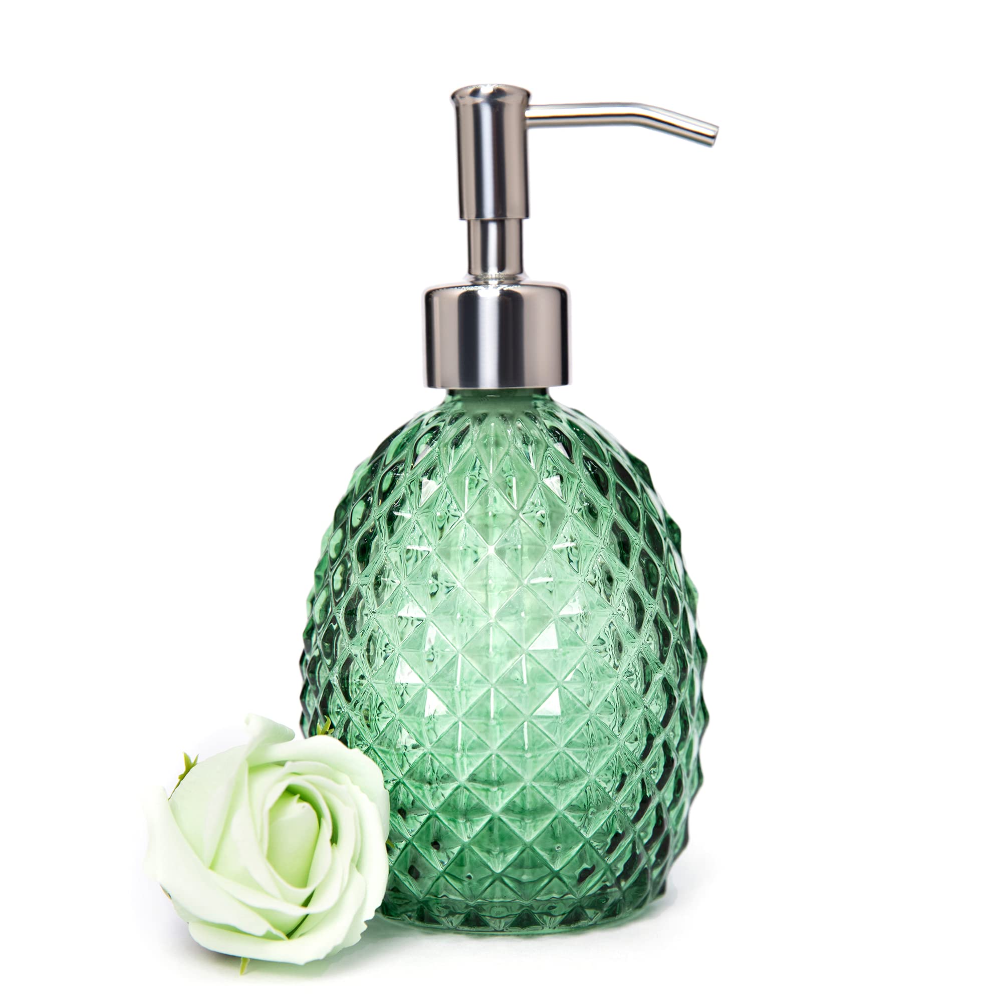 Jolof Store Glass Soap Dispenser | 12oz Refillable Stainless Steel Pump