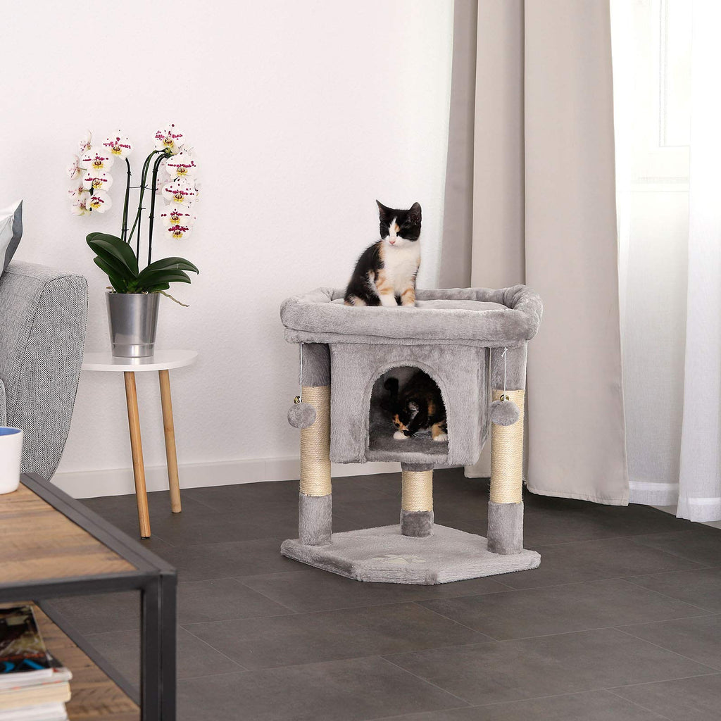 lionto Cat Scratching Tree with Cave & Sisal Rope – 60 cm Plush Cat Tower