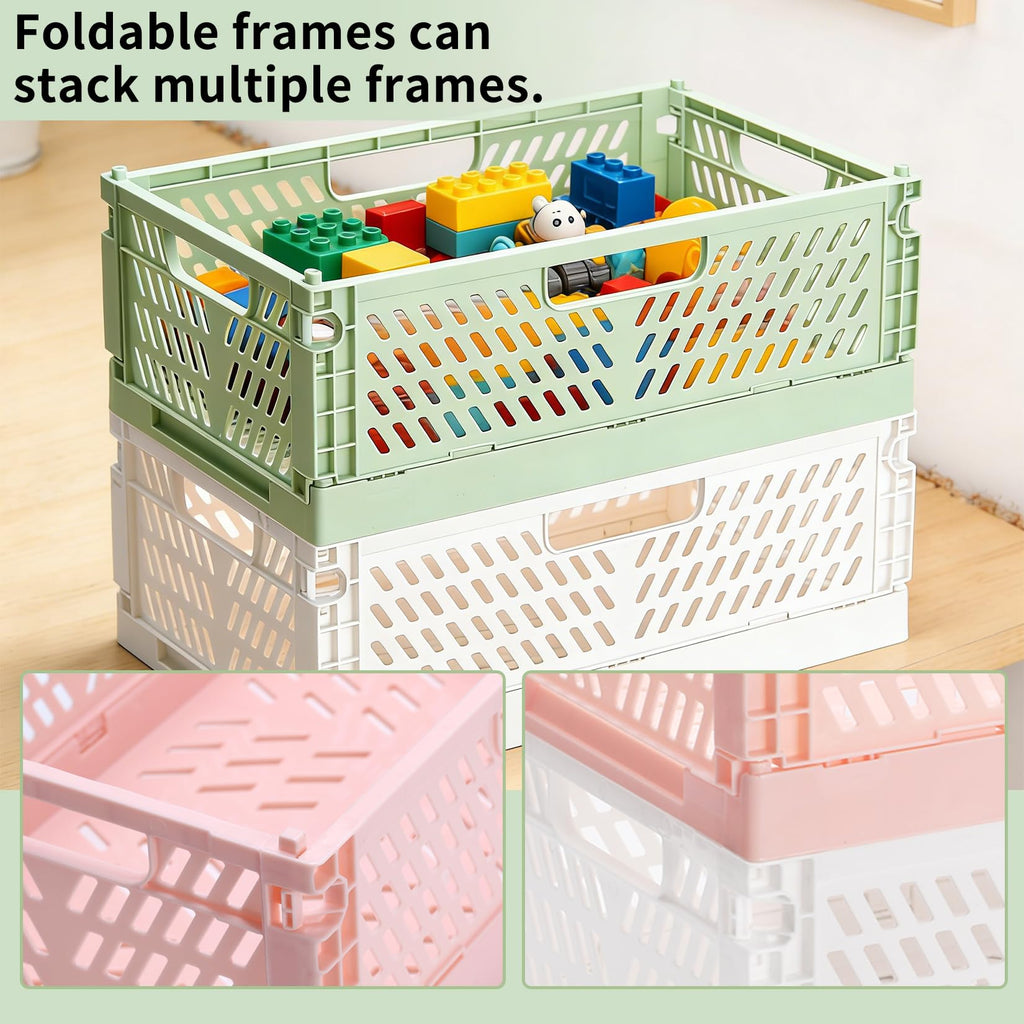 PIANKEKE 2 Pcs Collapsible Storage Box, Plastic Stackable Folding Storage CratesStorage Baskets - image 4