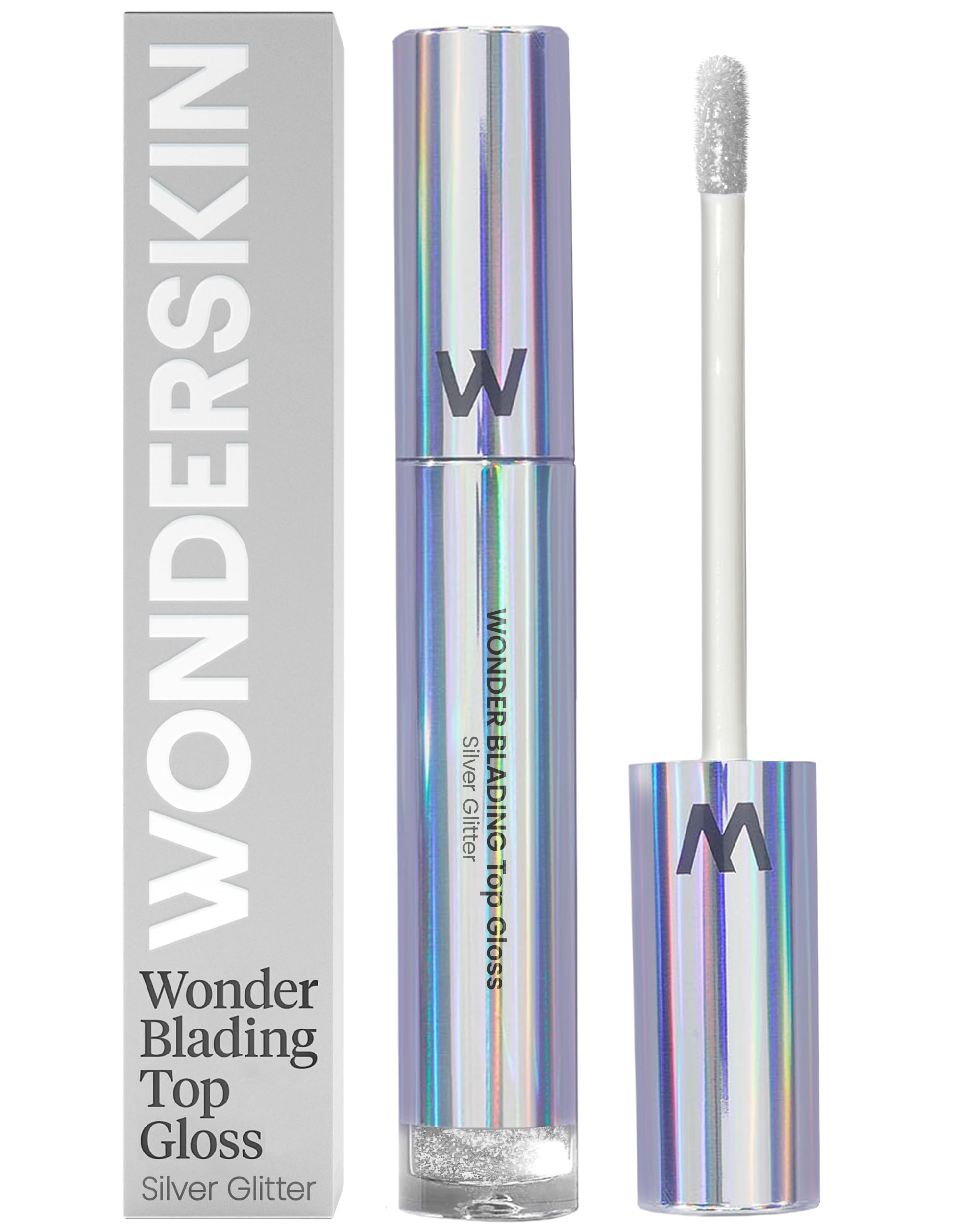 Wonderskin Wonder Blading Lip Gloss – High Shine Silver Glitter Finish