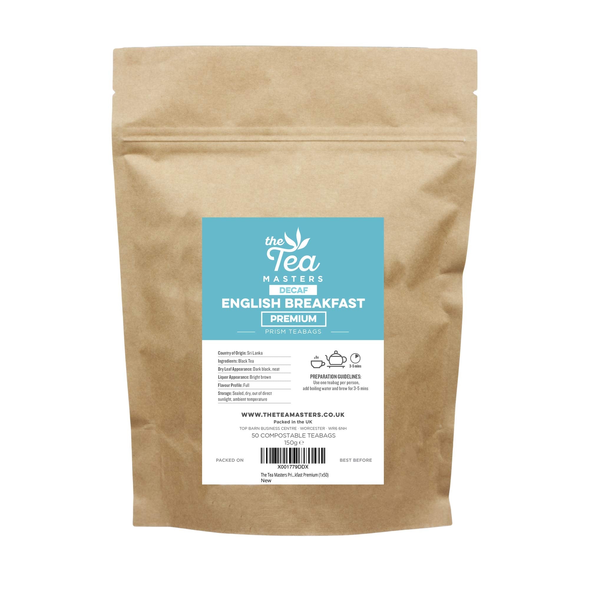 The Tea Masters Decaf English Breakfast Tea – 50 Prism Teabags