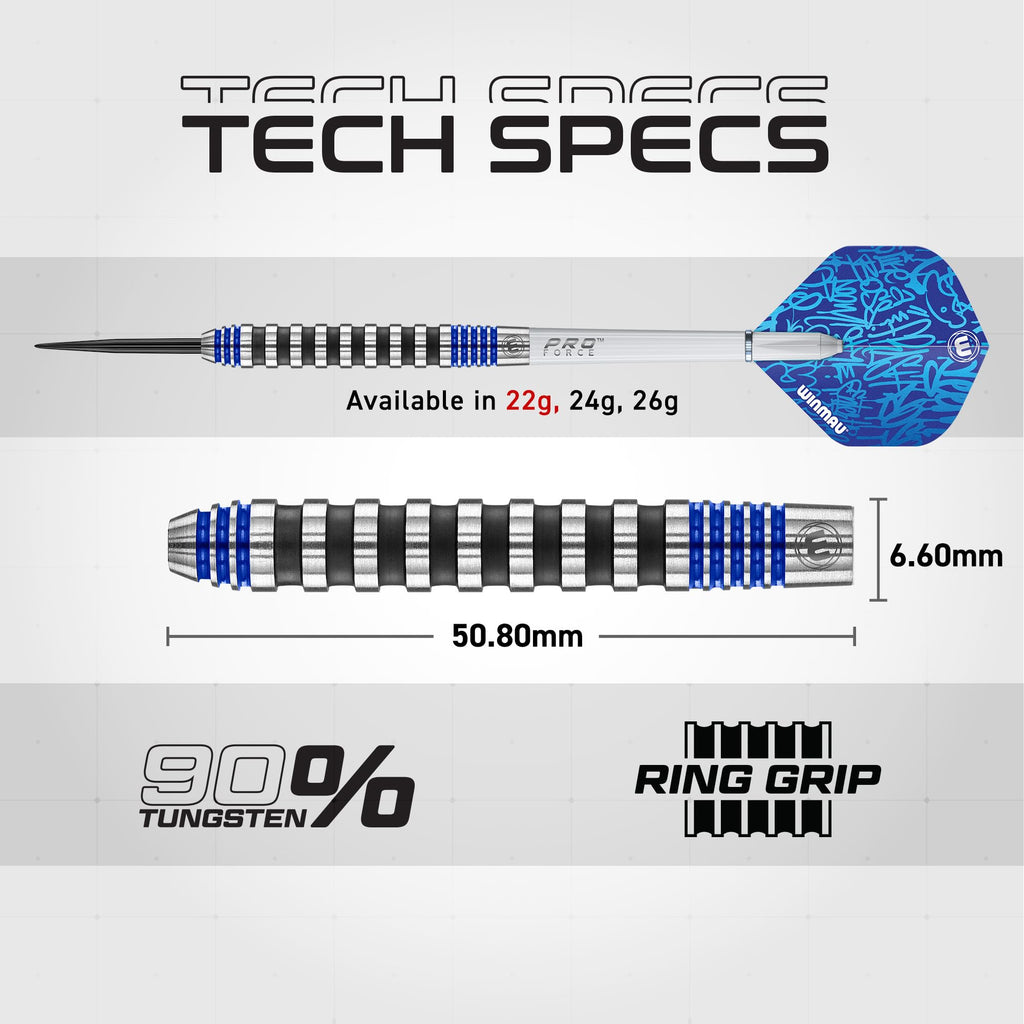Winmau Advance 500 Series 90% Tungsten Steeltip Darts - Blue 22g