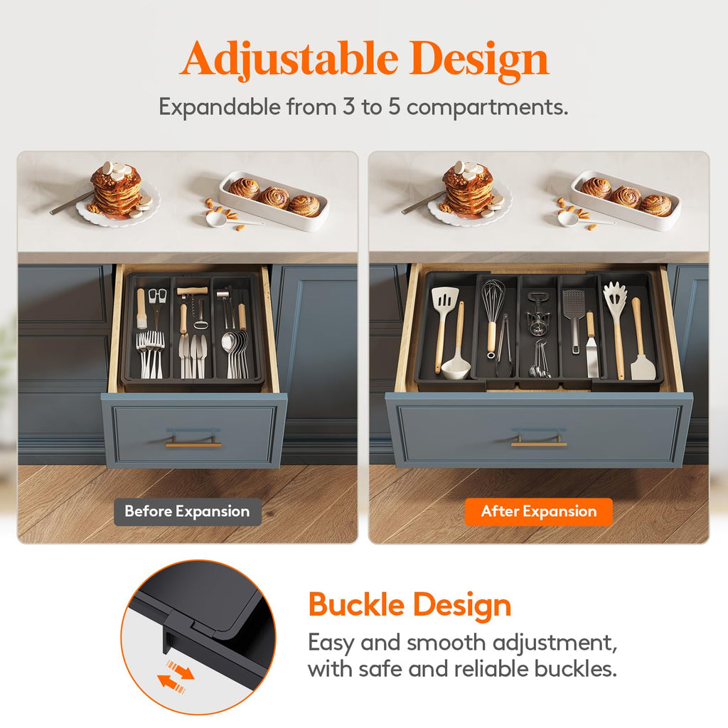 Lifewit Expandable Utensil Drawer Organiser | Large Plastic Cutlery Tray