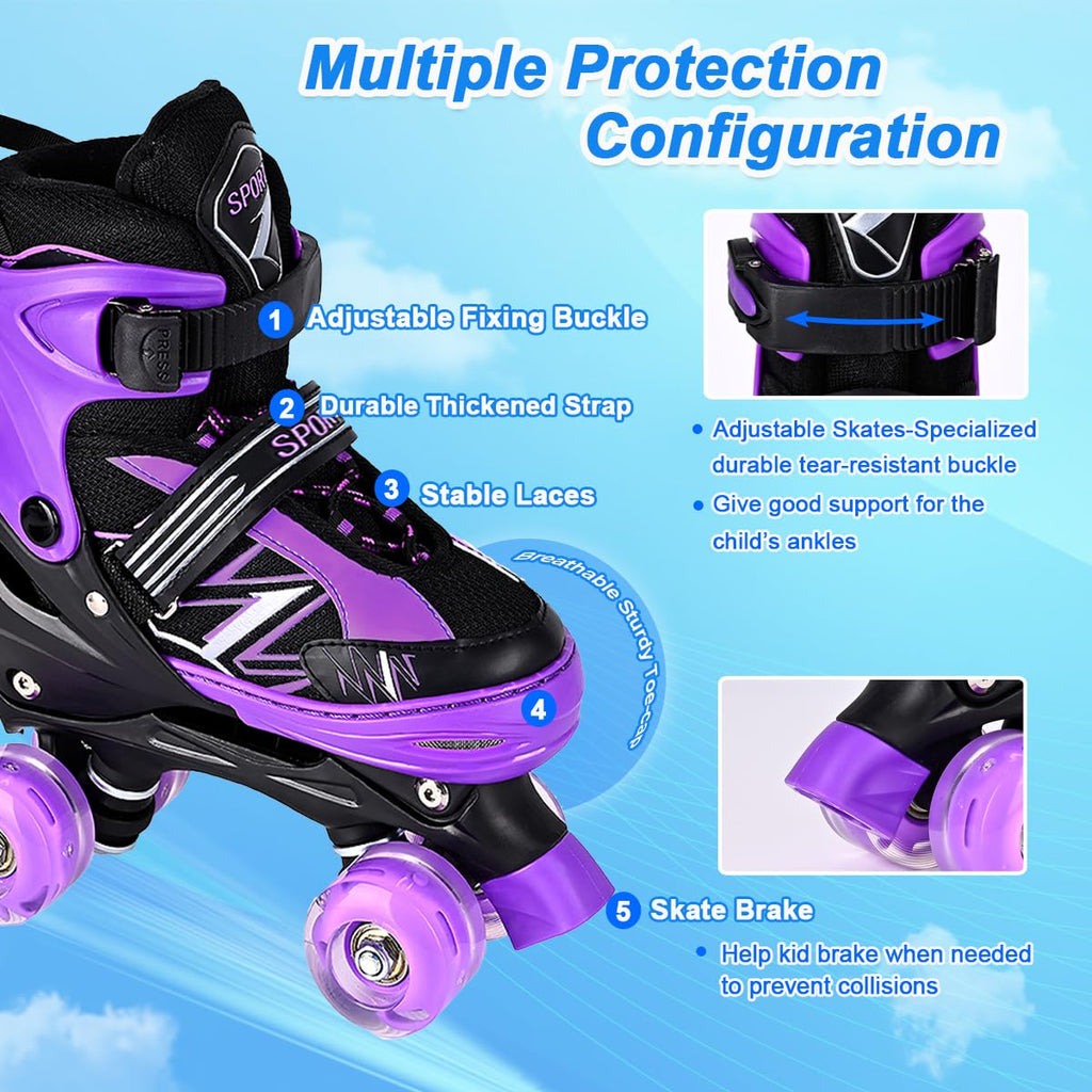 Kids Roller Skates – Adjustable Beginner Skates with Light Up Wheels
