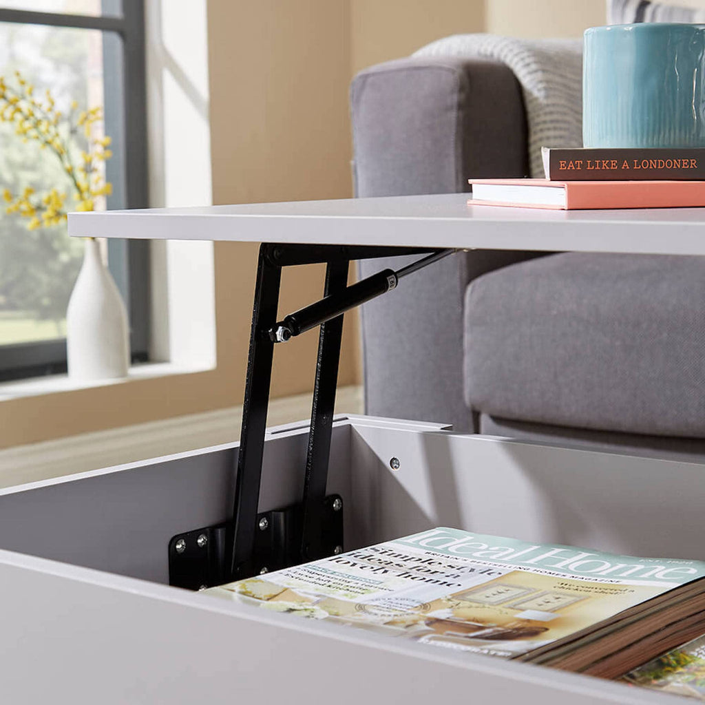Lift Top Coffee Table with Hidden Storage & Shelf, Grey