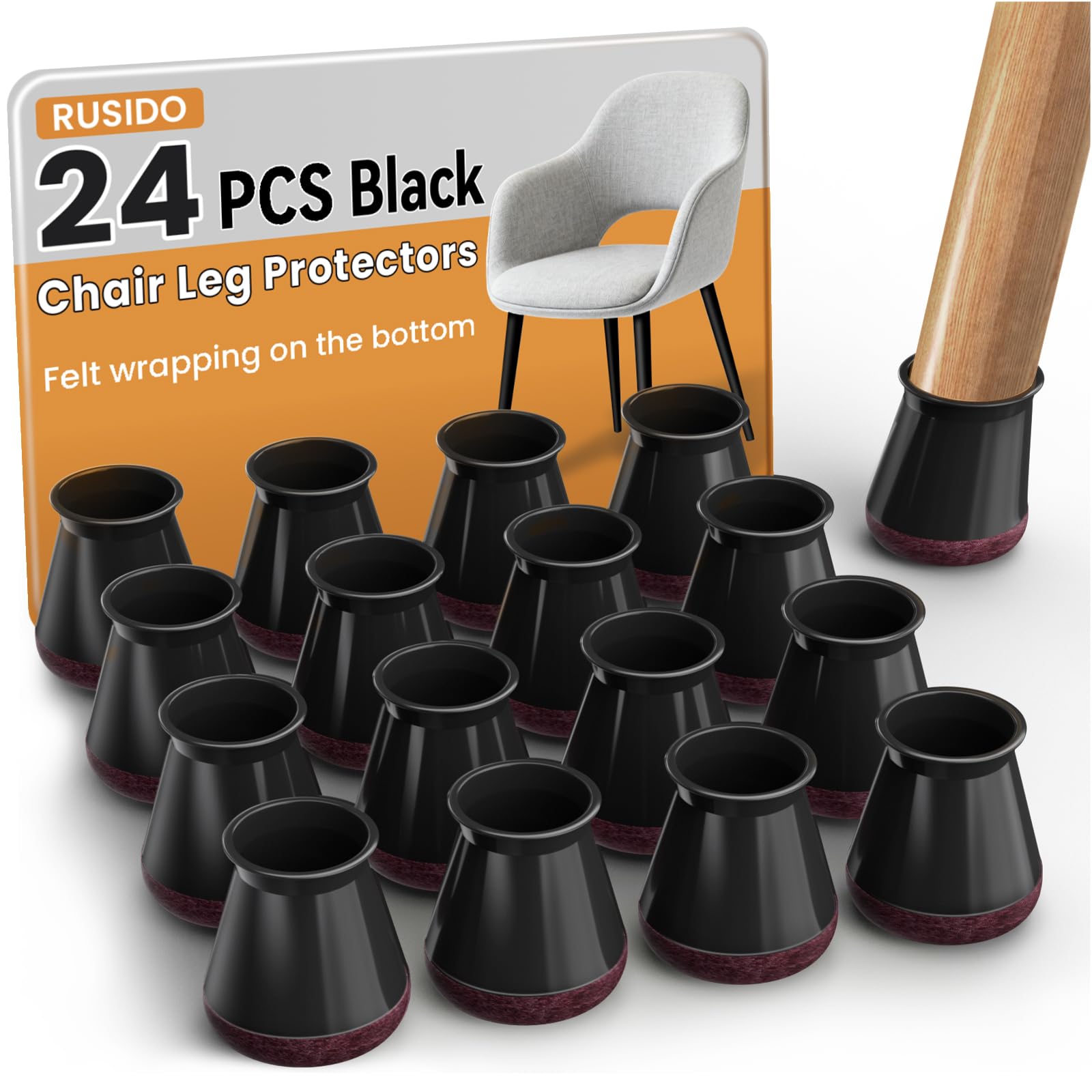Silicone Chair Leg Floor Protectors - 24Pcs Black Caps