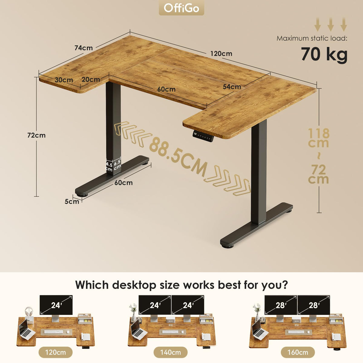 OffiGo Height Adjustable Desk, U Shaped Standing Desk with 3 Memory Presets - image 3