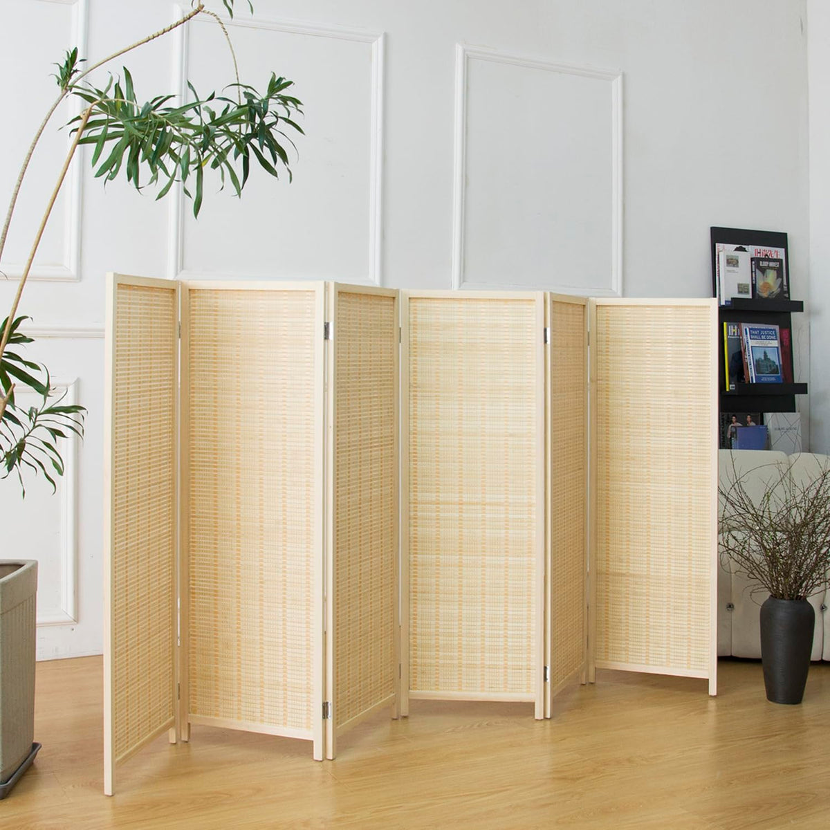 Furnnylane 6 Panel Bamboo Room Divider Short Folding Screen Divider,Double Sided Bamboo Panel Divider for Room Separation,Beige,120 cm H x 234 cm W - image 4