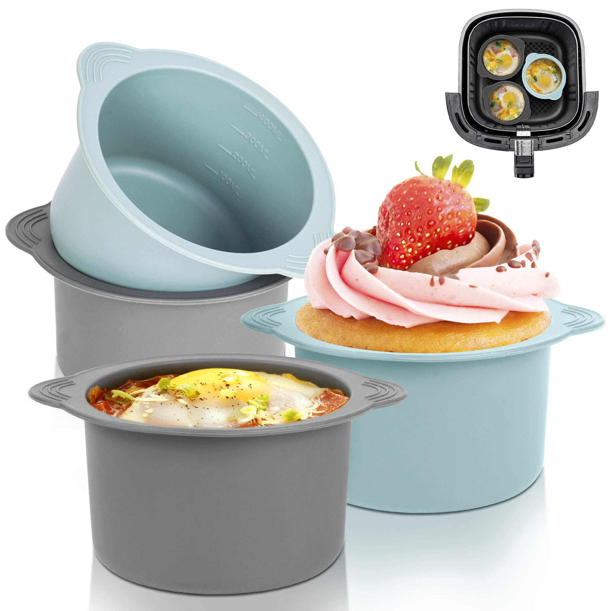 Pietuley Silicone Air Fryer Ramekins | 4Pcs Egg Poacher & Baking Molds
