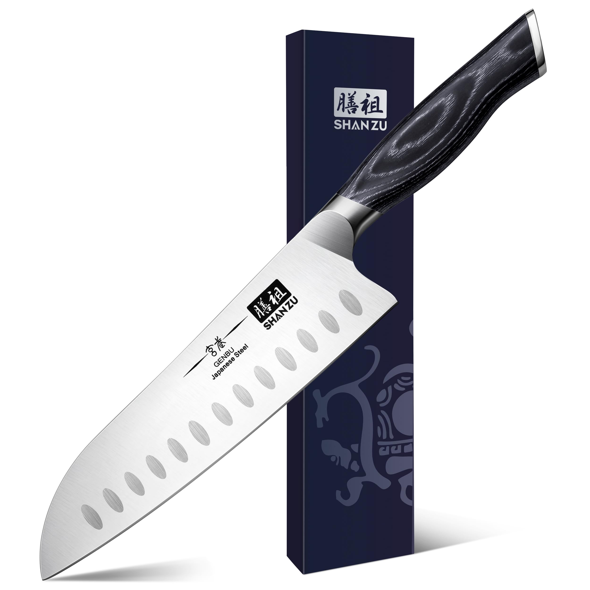 SHAN ZU 7 Inch Santoku Knife – Japanese Super Steel Chef Knife, Genbu