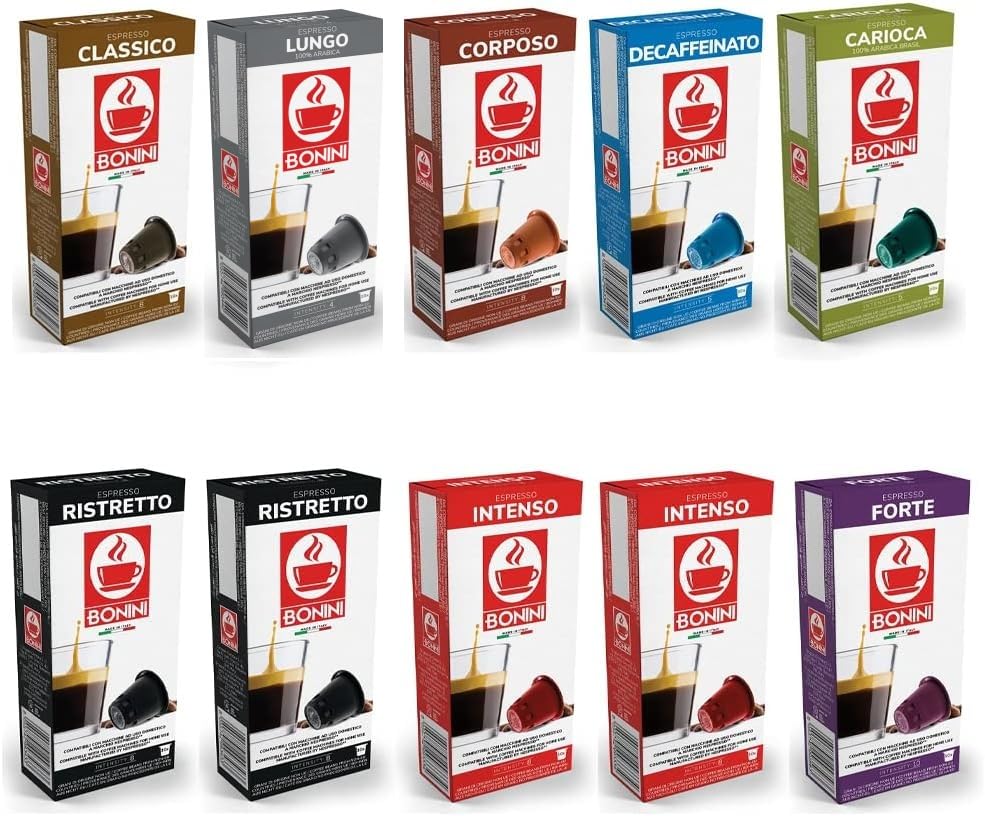 Bonini Nespresso Compatible Coffee Pods – 10 Variety Pack (100 Pods)