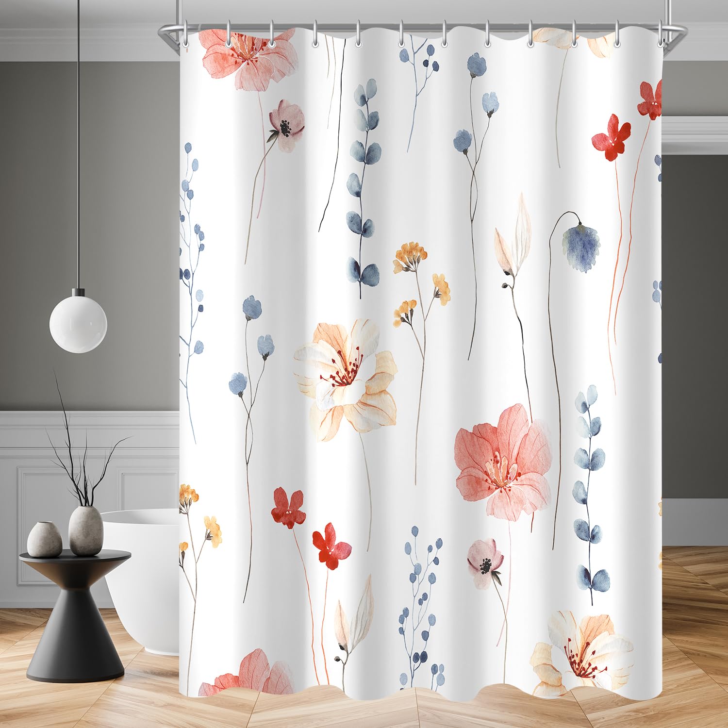 Lerores Coral Flower Shower Curtain – Anti-Mould Polyester, 150x200cm