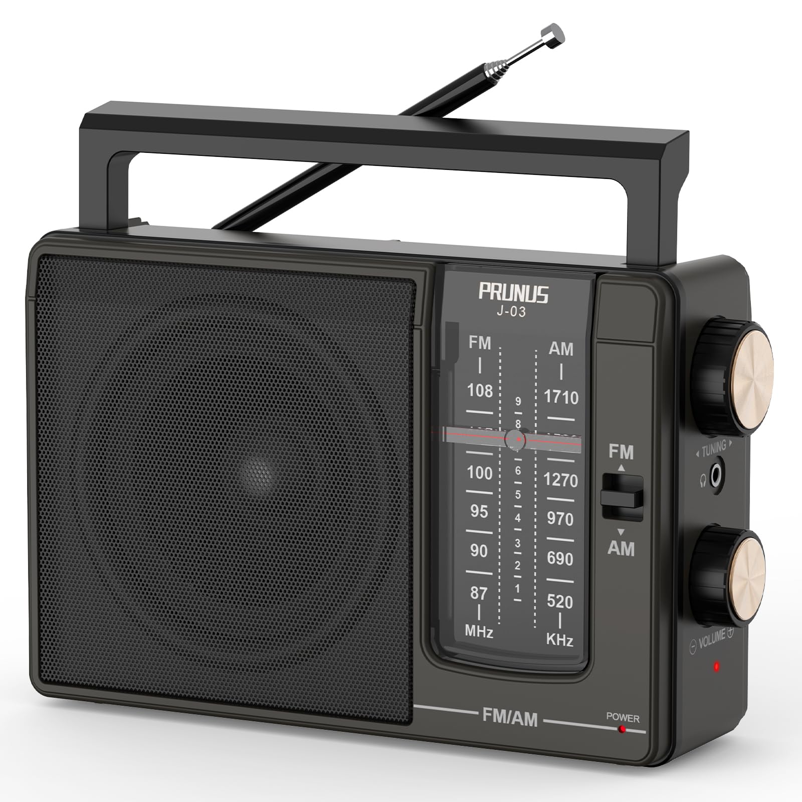 PRUNUS J-03 Portable AM FM Radio – Battery Operated with Large Speaker