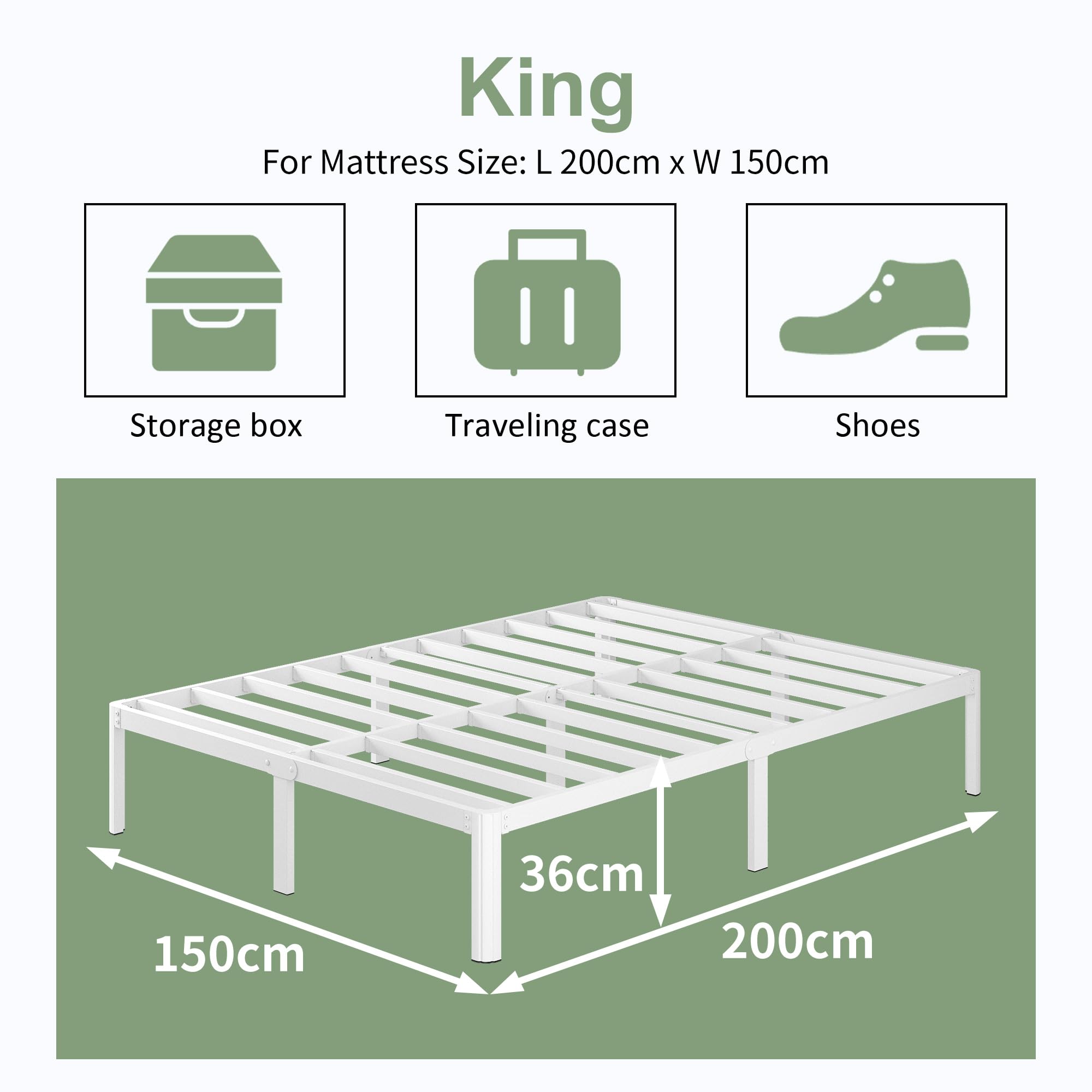 Lutown-Teen King Size Metal Bed Frame - Heavy Duty 5ft Noise Free
