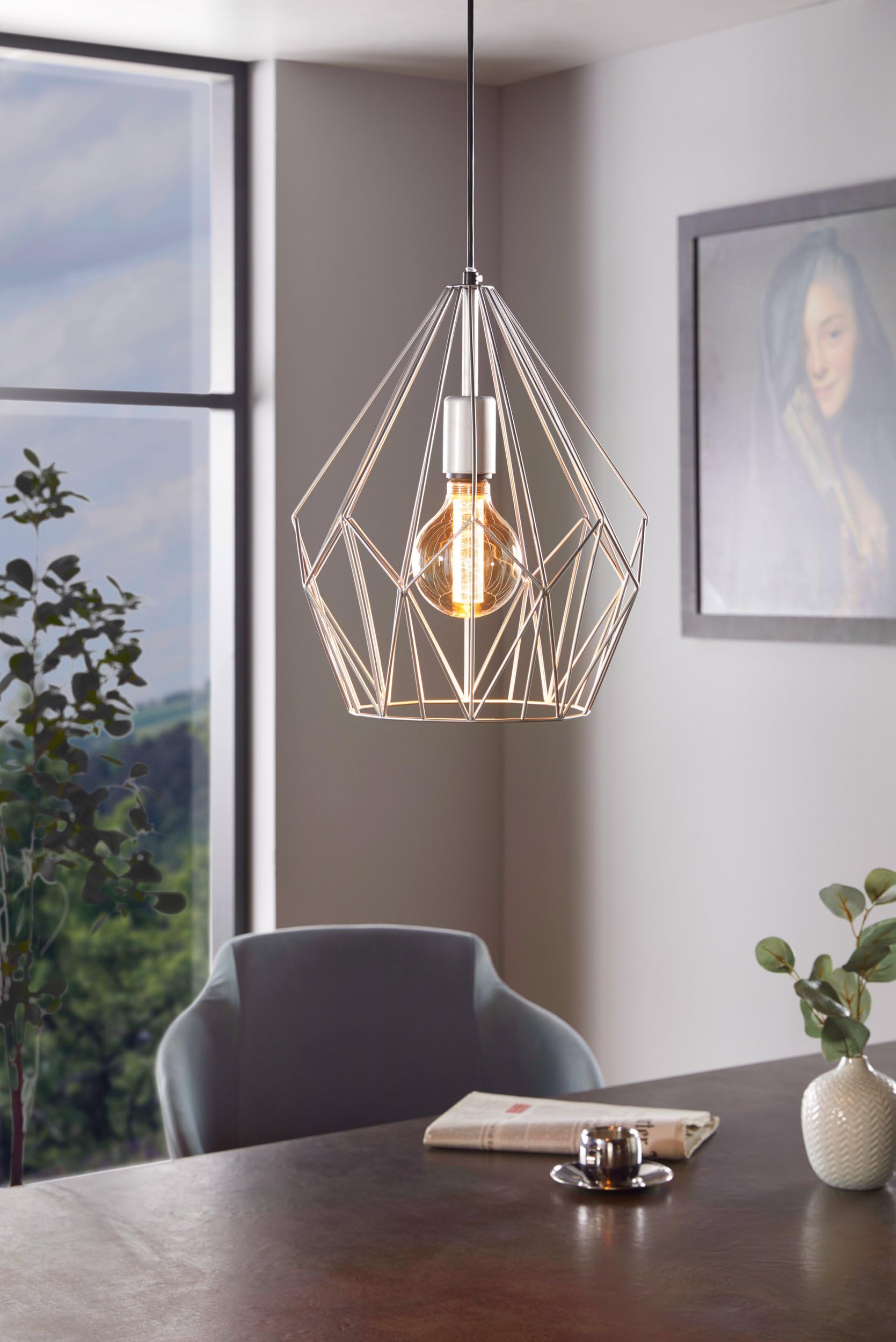 Eglo Carlton Vintage Pendant Lamp – Silver Geometric Steel Light