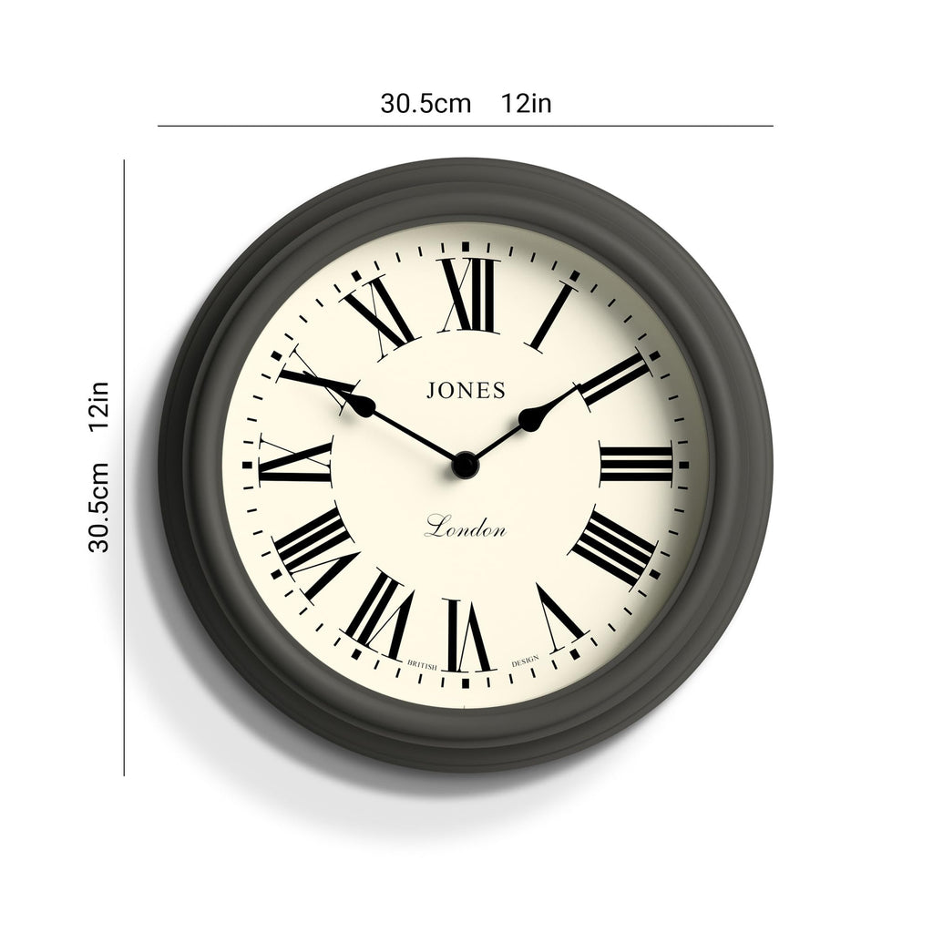 Jones Clocks Venetian Wall Clock – 30cm Dark Grey Roman Numeral Clock