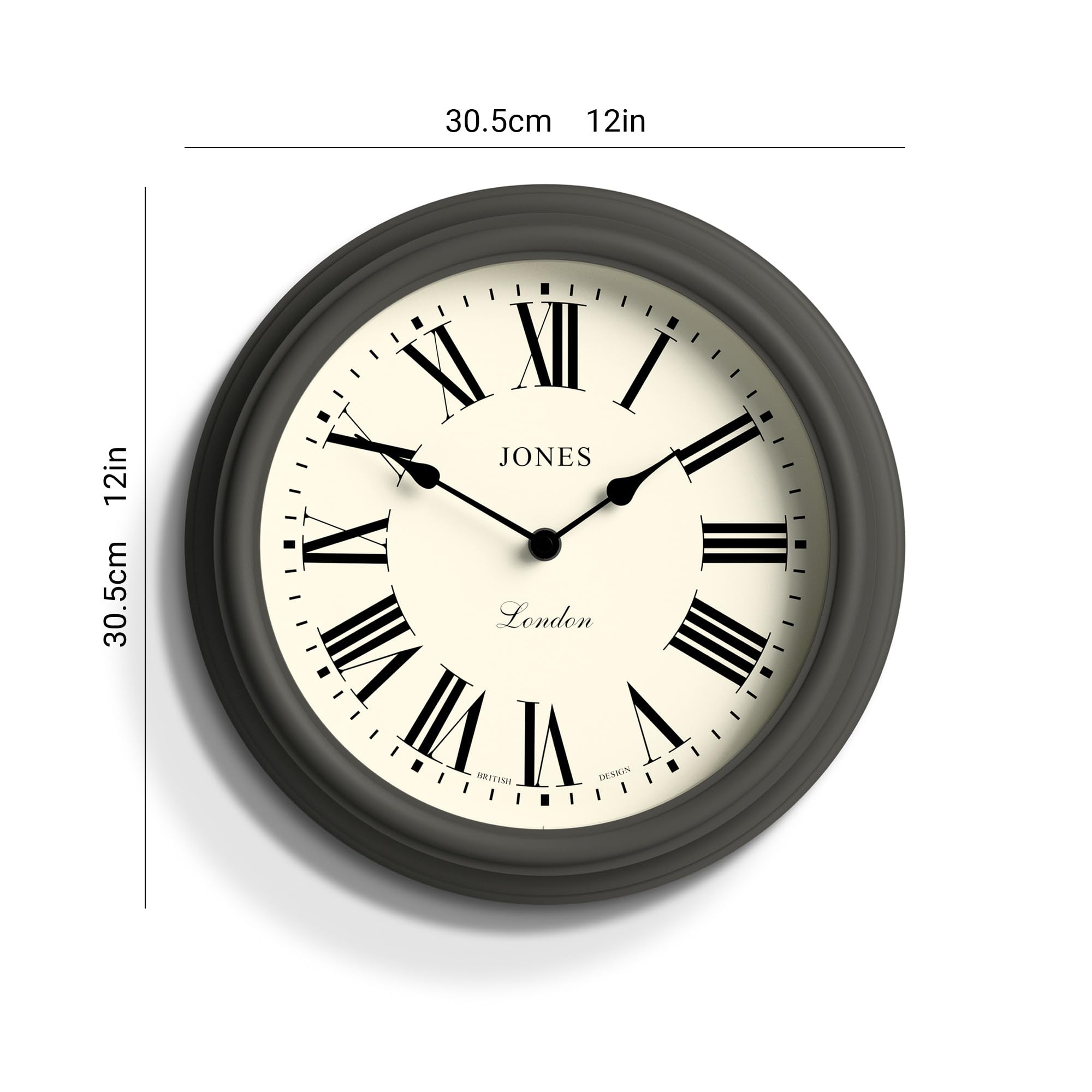 Jones Clocks Venetian Wall Clock – 30cm Dark Grey Roman Numeral Clock