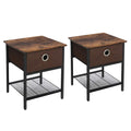 VASAGLE Set of 2 End Tables – Rustic Side Tables with Fabric Drawers