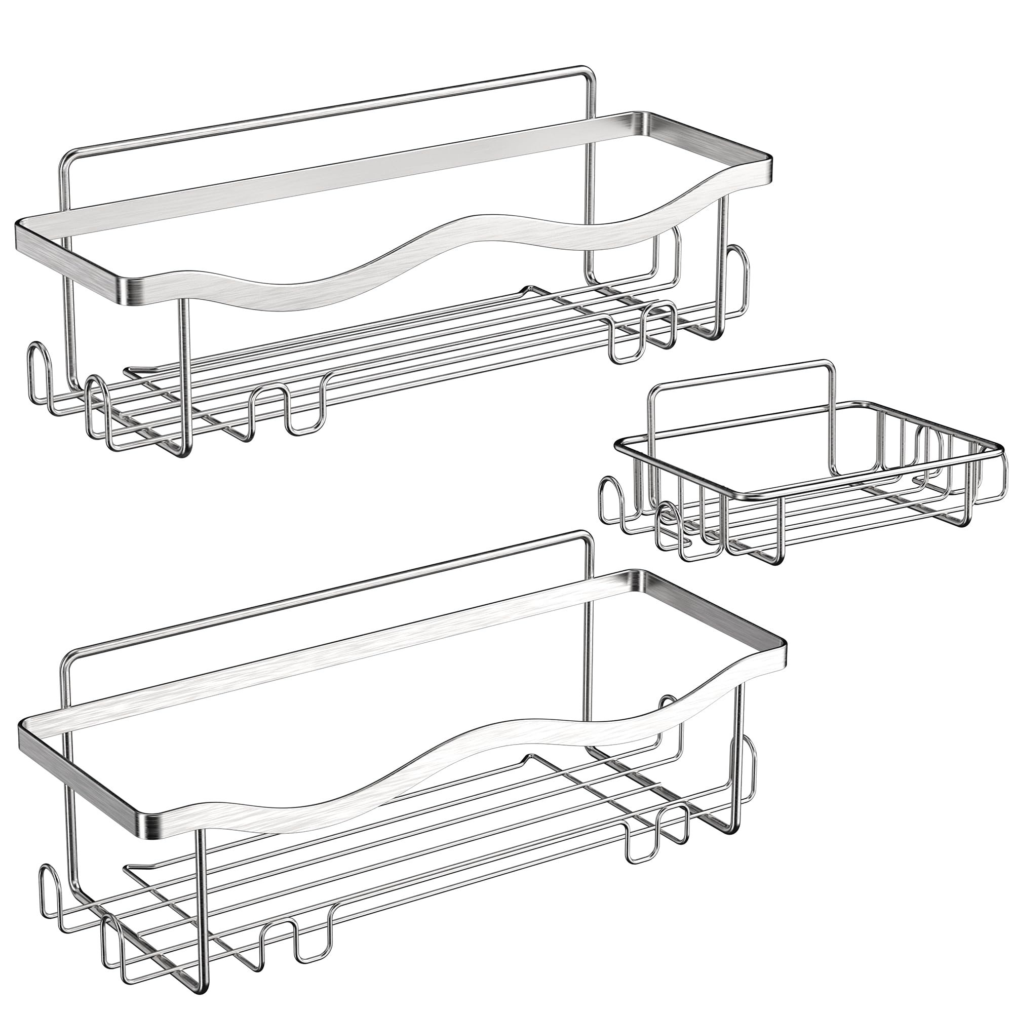 ALOCEO Shower Caddy 3-Pack | Stainless Steel No-Drill Bathroom Shelf