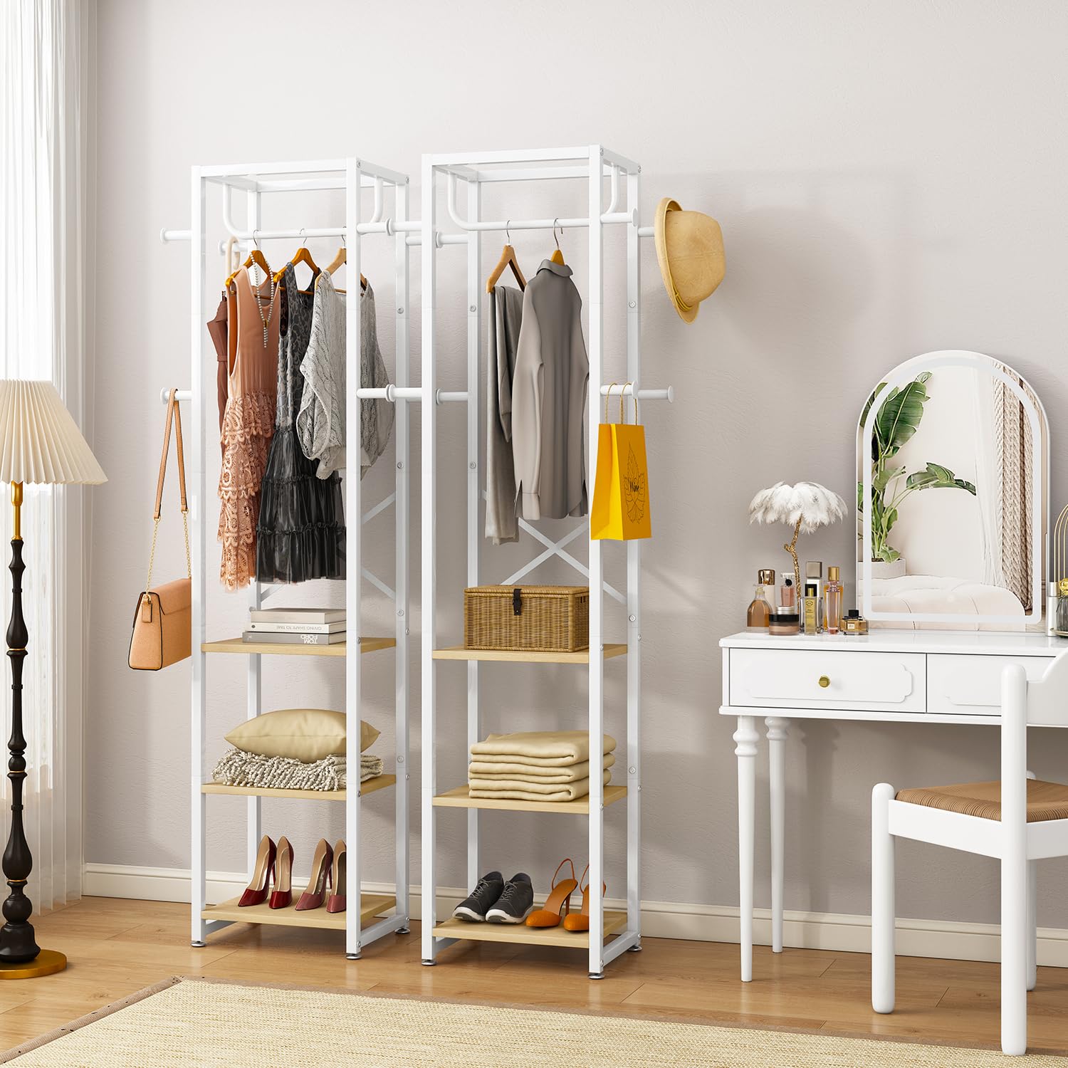 IBUYKE Industrial Coat Rack – Freestanding Hall Tree with 3 Shelves & 8 Hooks