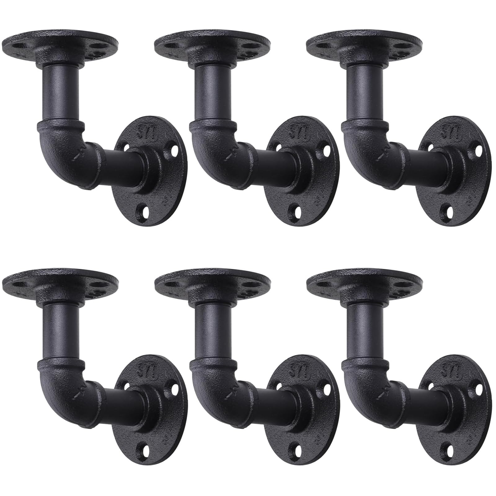 Industrial Pipe Shelf Brackets – 6 Pack Heavy Duty Black