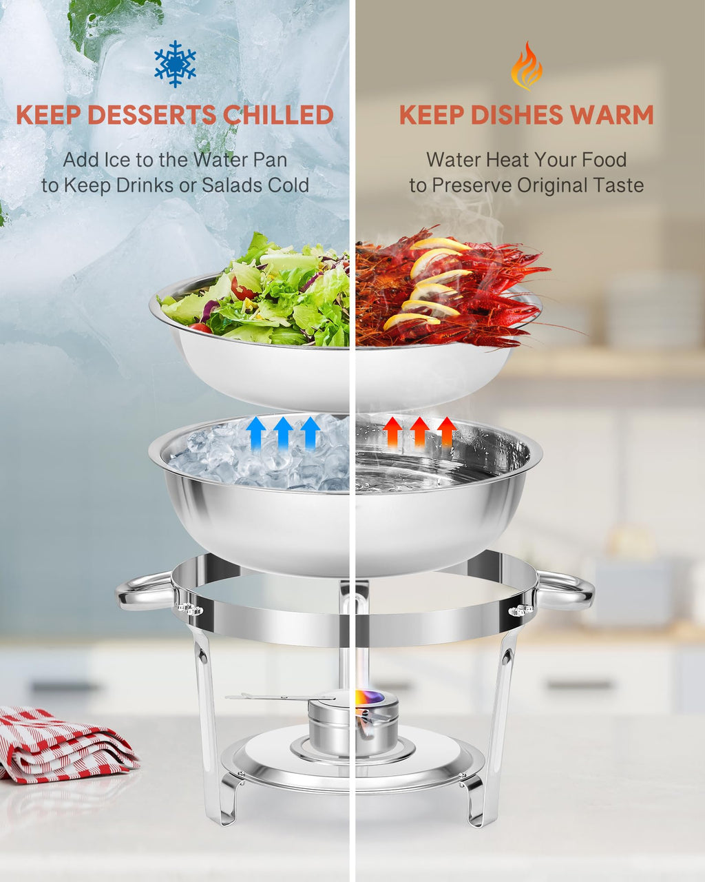 WILPREP 2-Pack Round Chafing Dish Buffet Set | 4.5L Stainless Steel Chafers