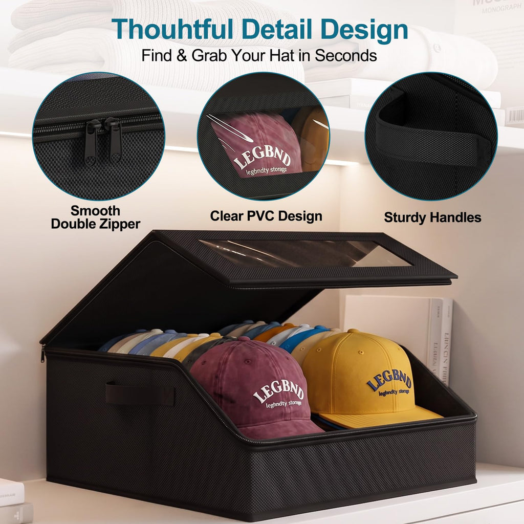 SONAMBULO Hat Storage Box for Baseball Caps, Stackable, Holds 24 Black - image 5