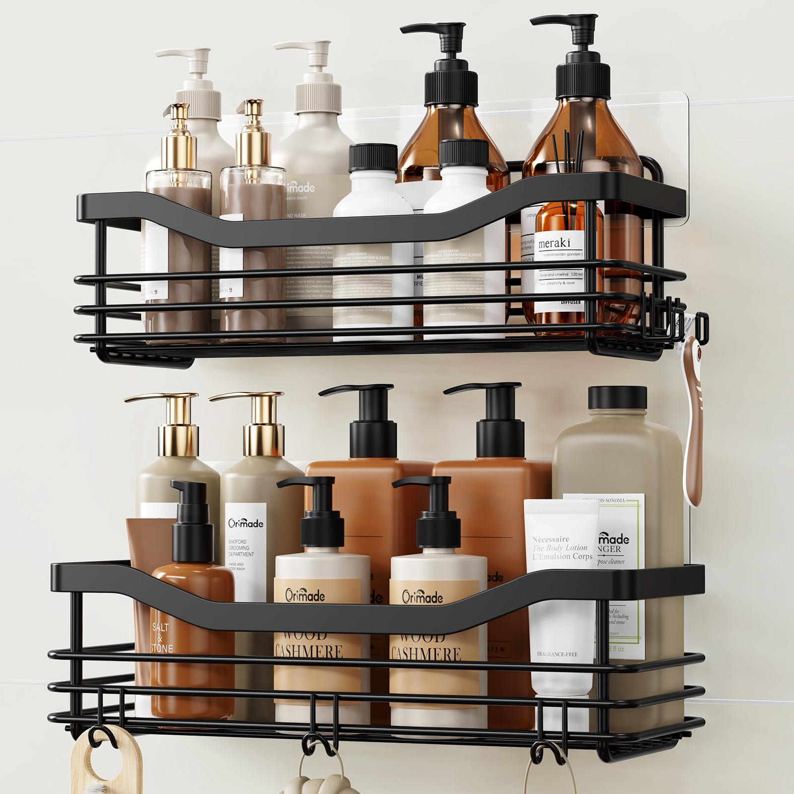 Orimade Adhesive Shower Caddy | Rustproof Stainless Steel Shelf, 2 Pack
