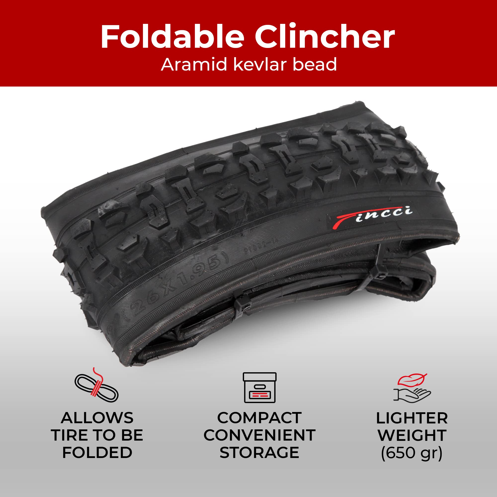 Fincci 26 x 1.95 MTB Bike Tyres | Foldable 60 TPI with Inner Tubes (Pair)