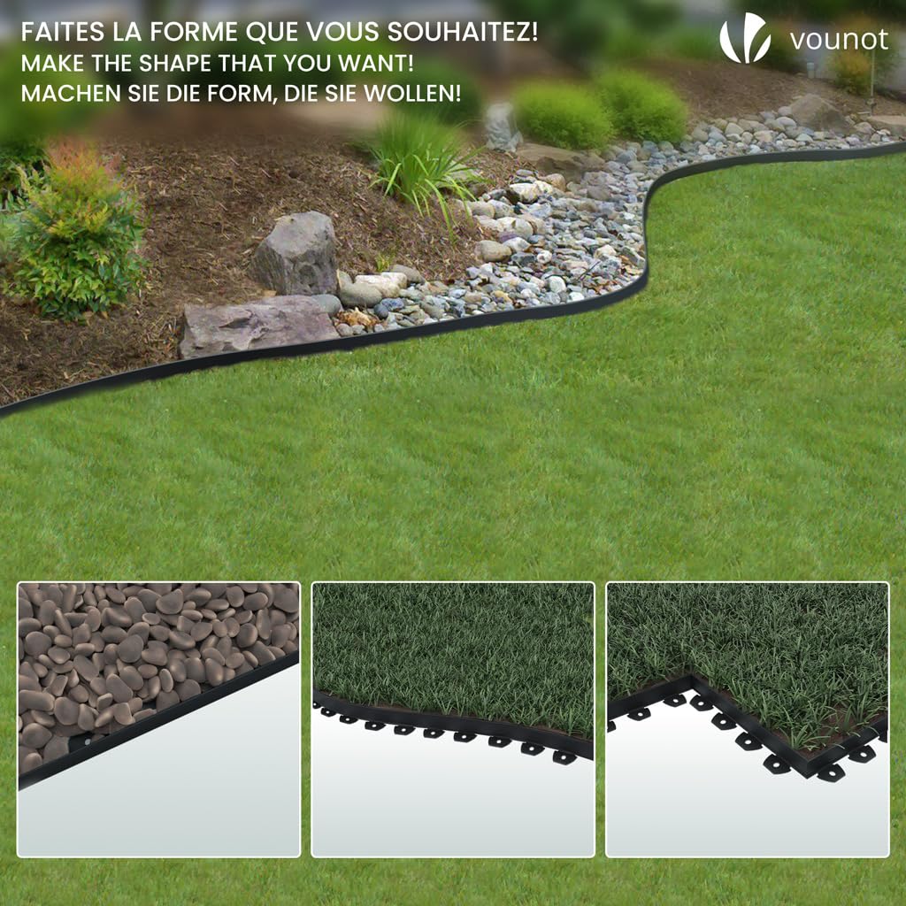 VOUNOT 40m Flexible Lawn Garden Edging Border | 80 Pegs | Black PVC