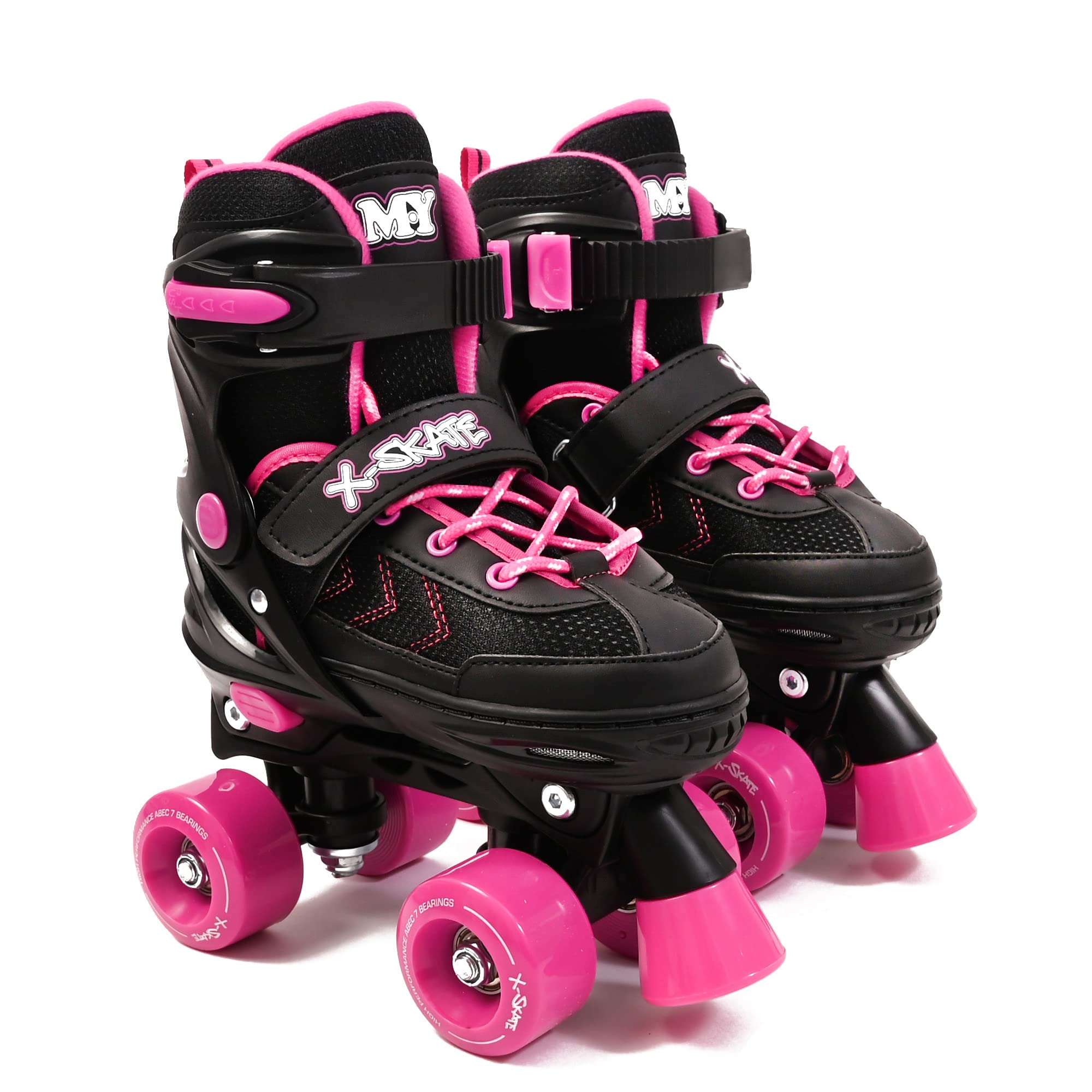 M.Y X-Skate Kids Adjustable Pink Quad Roller Skates – Small (UK 12-2)