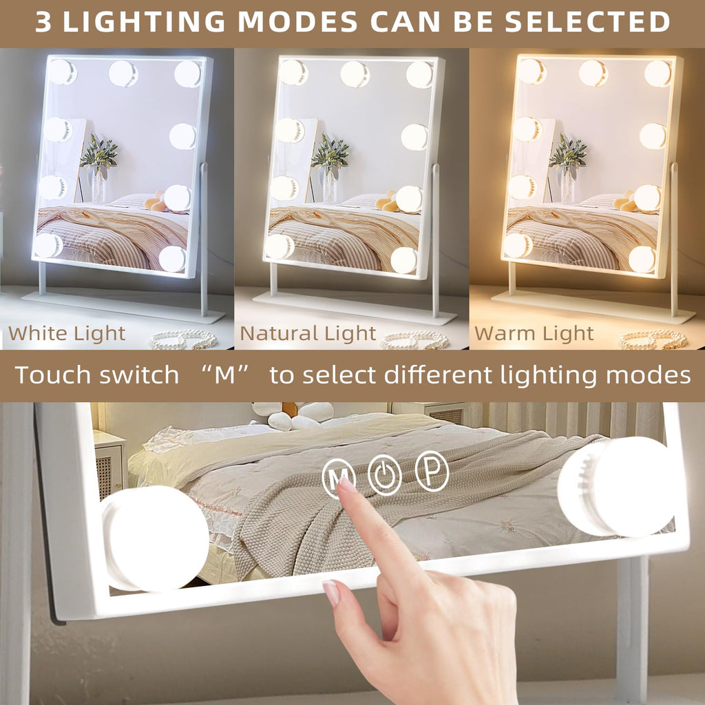 Hansong Hollywood Vanity Mirror with 9 LED Bulbs and 10X Magnification