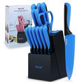 hecef Professional Knife Block Set - Self-Sharpening Stainless Steel (Blue)
