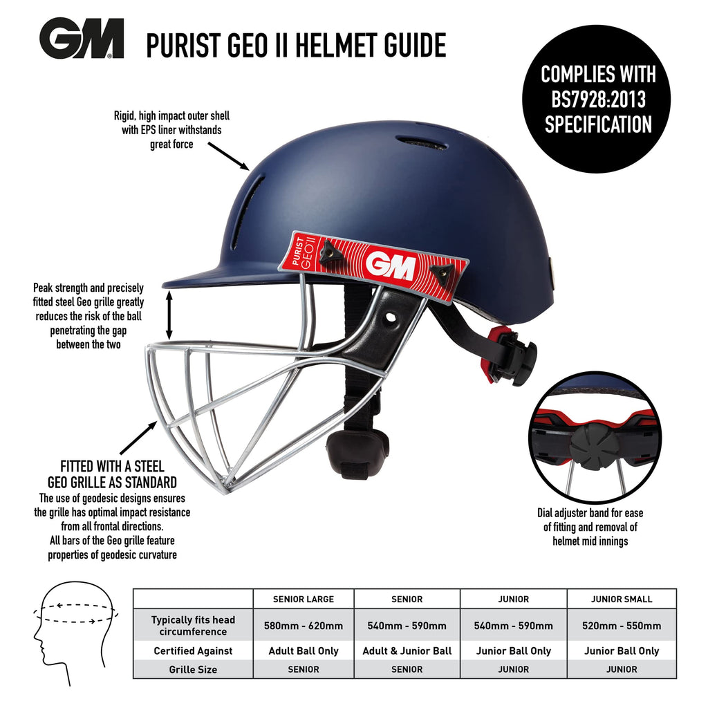 GM Purist GEO II Cricket Batting Helmet – Navy Steel Grille Senior