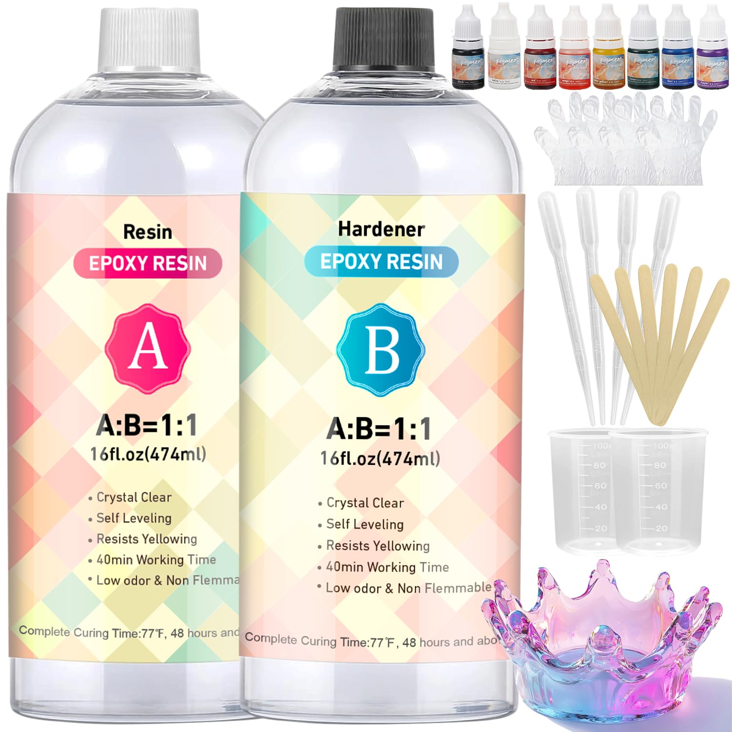 SMATDECIS Epoxy Resin Kit | 32oz Crystal Clear UV Resistant DIY Art Glue
