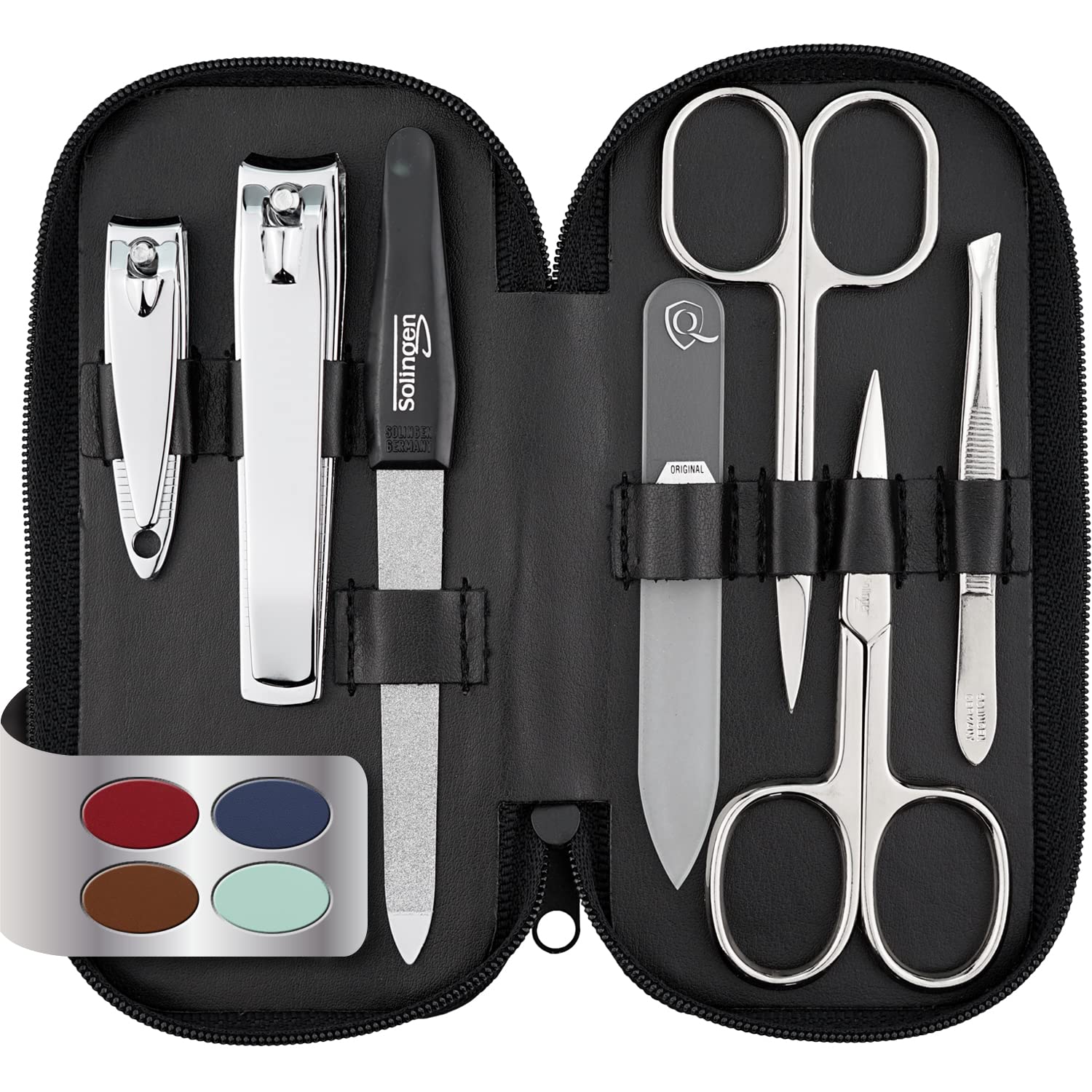 Solingen 7-Piece Manicure Set | Real Leather Case & Glass Nail File