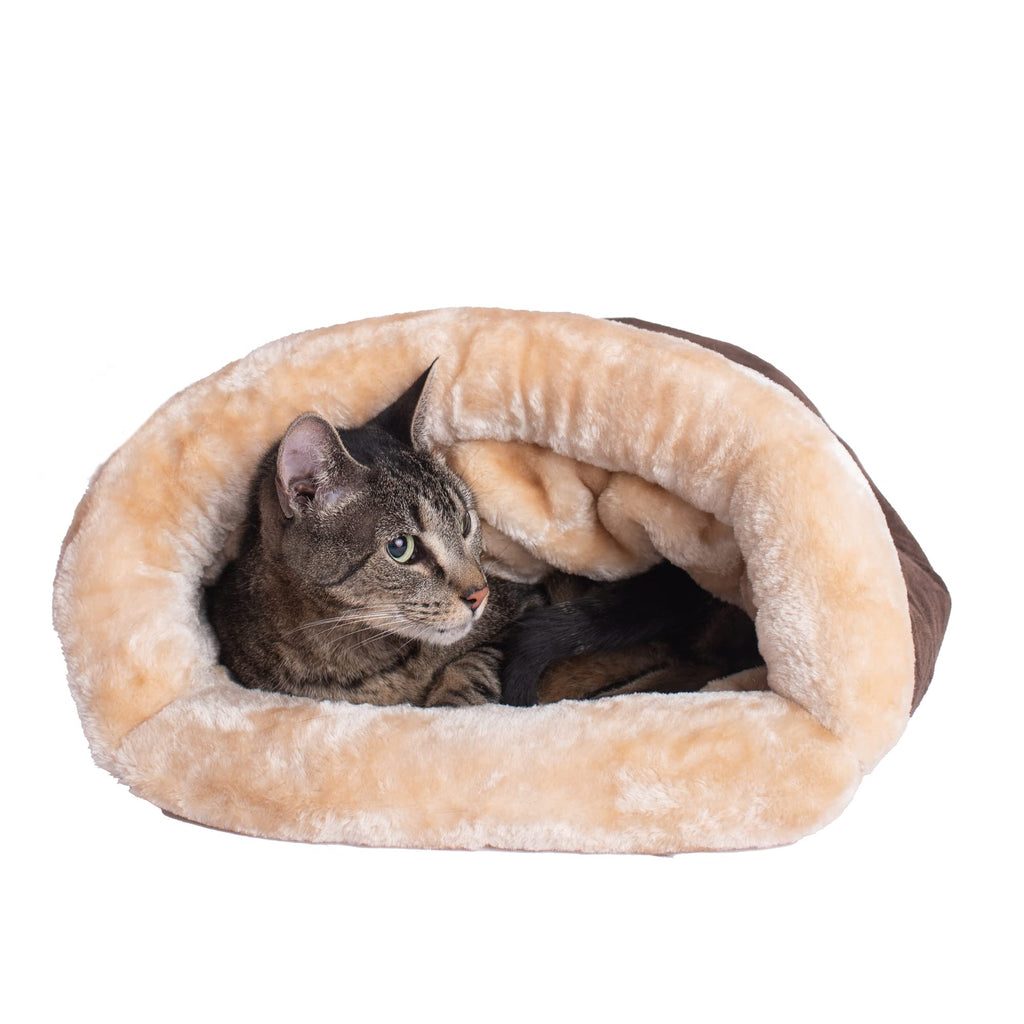 Armarkat Mocha Cat Bed - 22-Inch Faux Fur Burrow Bed for Small Dogs