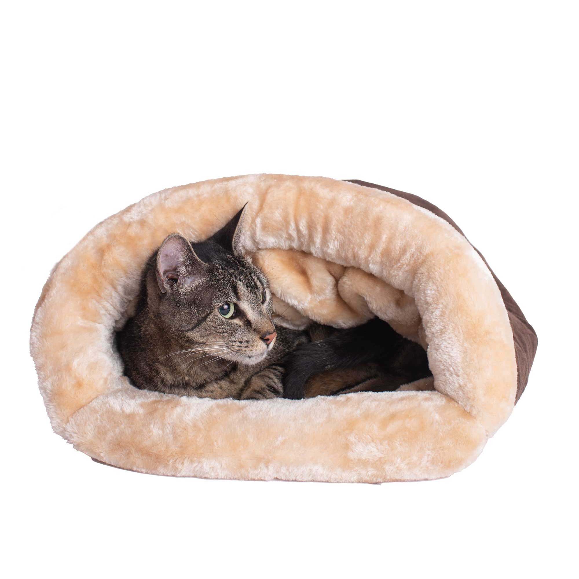 Armarkat Mocha Cat Bed - 22-Inch Faux Fur Burrow Bed for Small Dogs