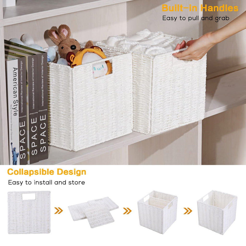 Vagusicc 2-Pack Wicker Storage Basket with Handles, Foldable Storage Organizer Bins for Shelves - image 2