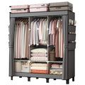 LOEFME Canvas Wardrobe – Portable Fabric Closet with 2 Hanging Rails, Grey