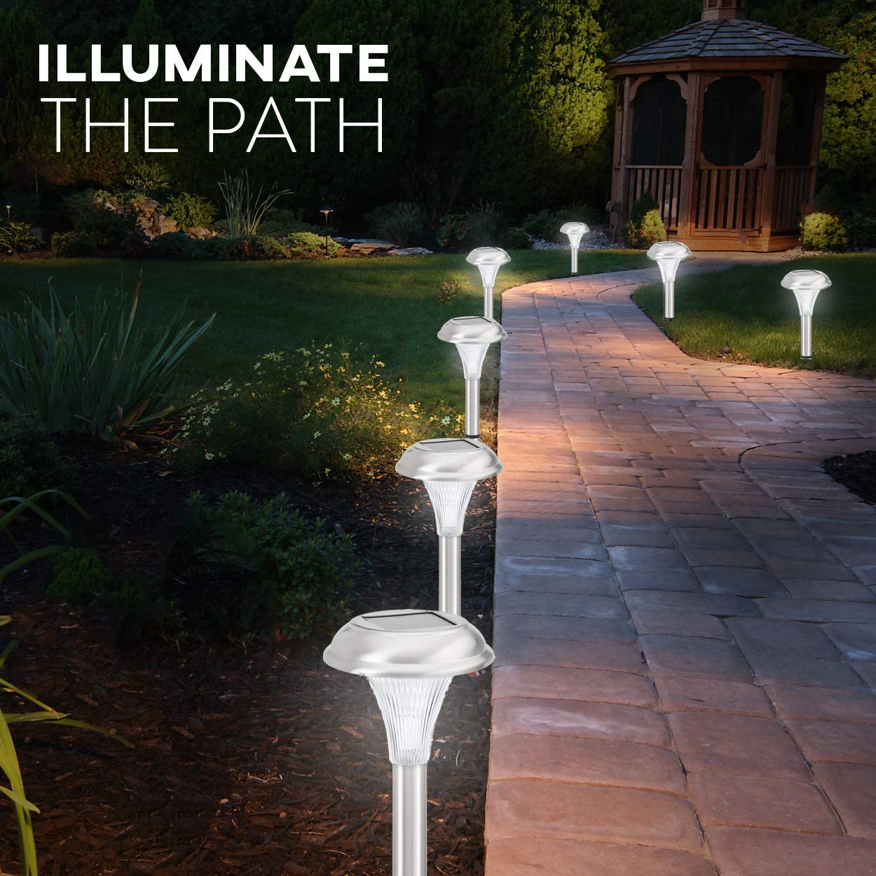 Solar Garden Lights – 8 Pack Stainless Steel Path Lights