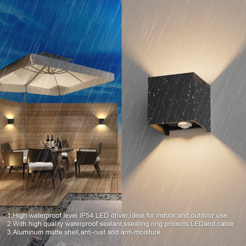 Klighten 2PCS Outdoor Wall Light with Motion Sensor - IP54 Waterproof Black