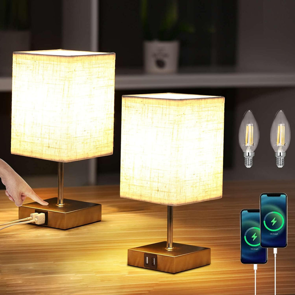 Lightess Touch Bedside Lamps - 3-Way Dimmable with Dual USB Ports, 2-Pack