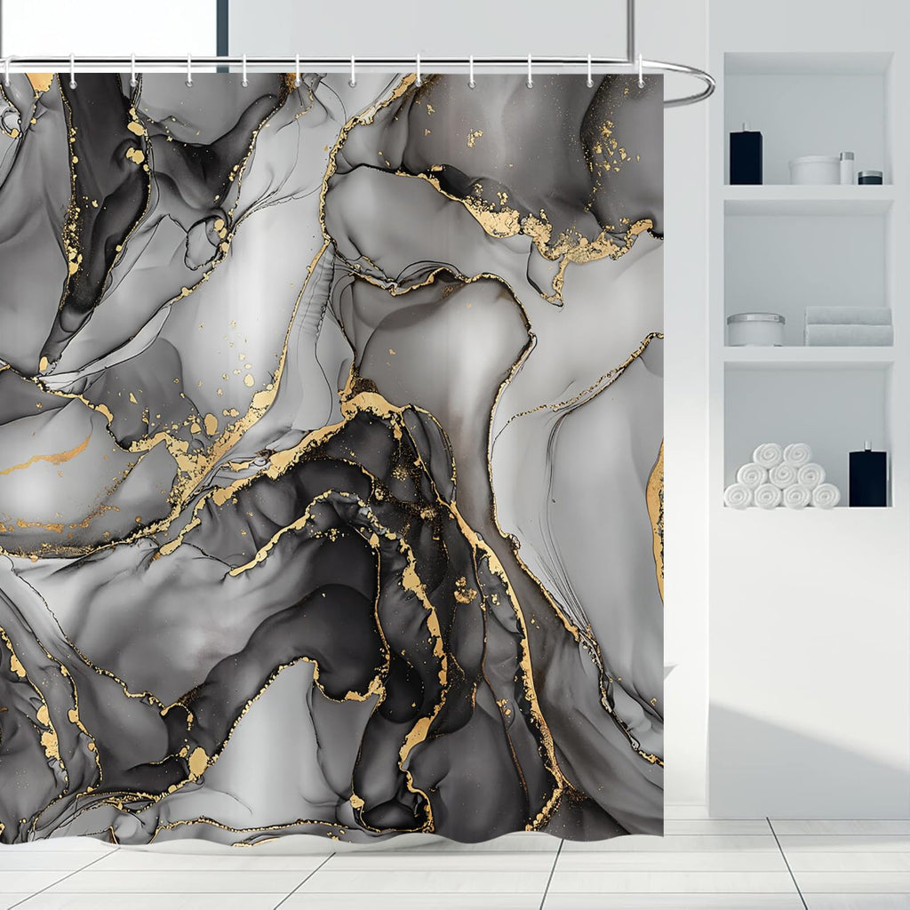 ASDCXZ Black Marble Shower Curtain 180x200 cm, Modern Abstract Art Gray Black Gold Marble Optics Texture Waterproof Bath Curtain Polyester Textile - image 1