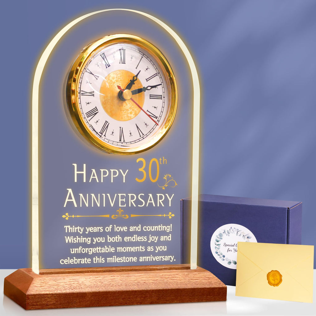 OkiyiD 30th Anniversary Quartz Clock | LED Light Up Wooden Base Gift