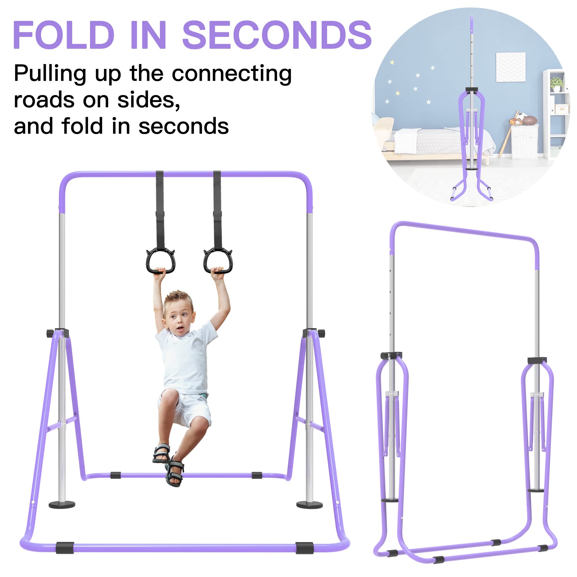 EVERYMILE Gymnastics Kip Bar – Adjustable Folding Training Bar with Rings